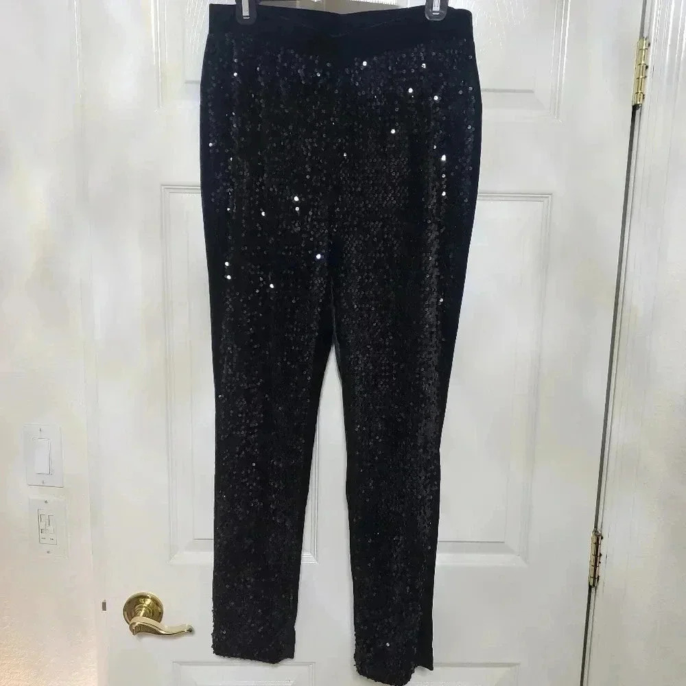 Chico's Black Velour Sequin Front Ankle Pant